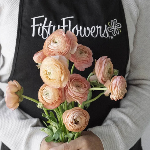 Peachy Coral Ranunculus Fresh Cut Flower Vase - Image