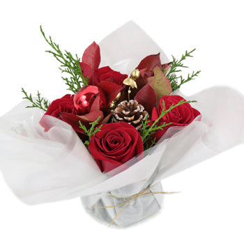 Tinsel and Pine Rose Centerpieces