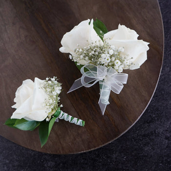 Classic Rose Boutonniere and Corsage Wedding Package