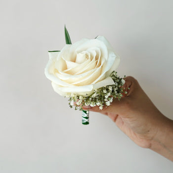 Classic Ivory Rose Boutonniere and Corsage Pack