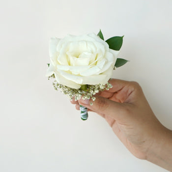 Classic White Rose Boutonniere and Corsage Pack