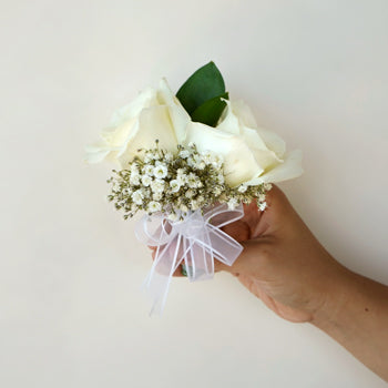 Classic White Rose Boutonniere and Corsage Pack
