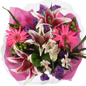 Discount Table Arrangements Pink and Purple Flowers
