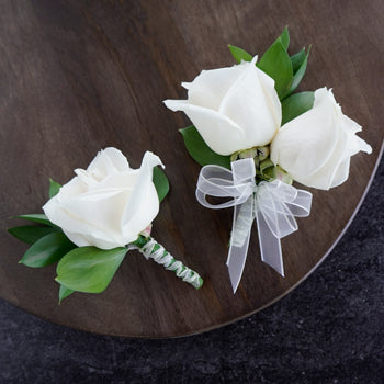 Modern Ivory Rose Boutonniere and Corsage Pack