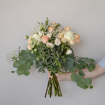 Perfectly Peach Flower Rustic Centerpiece close up