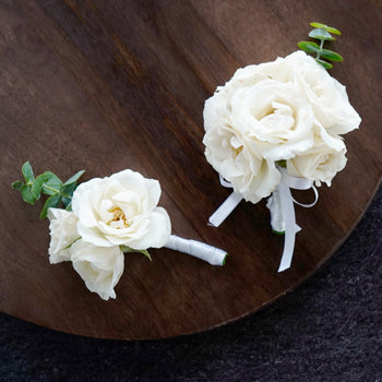 Ivory Spray Rose Boutonniere and Corsage Pack