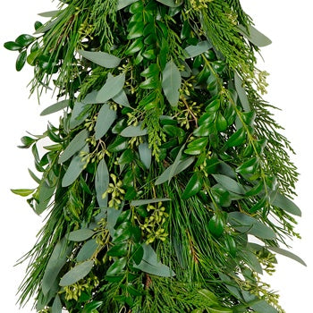 Seeded Eucalyptus, Leyland Cedar, White Pine and Boxwood Garland