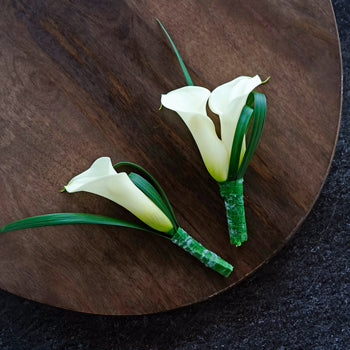 White Mini Calla Lily Boutonniere and Corsage Pack