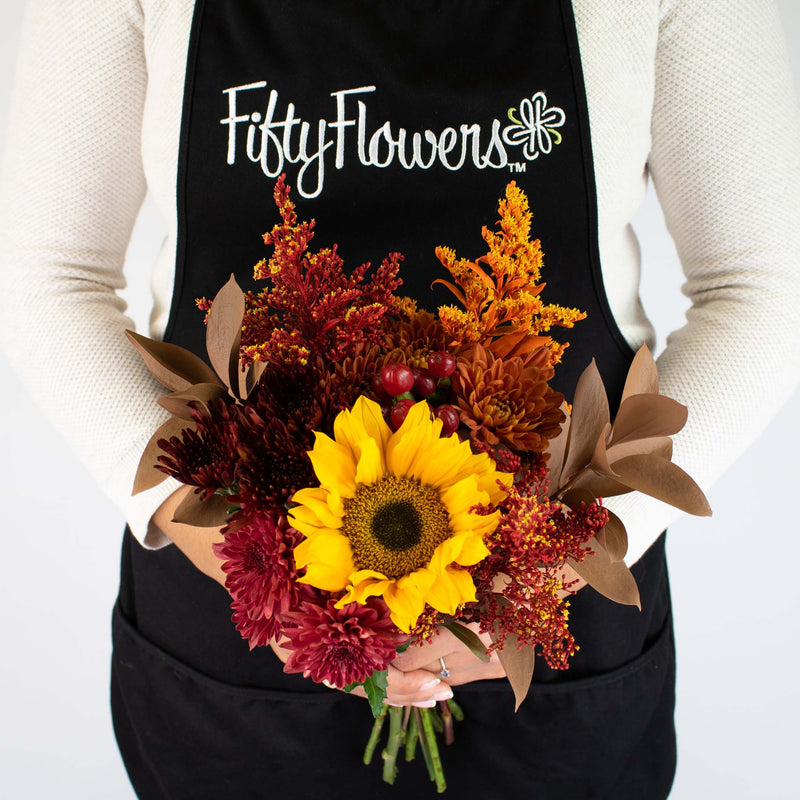 Autumn Hayride Bronzed Orange Flower Bunch in Hand
