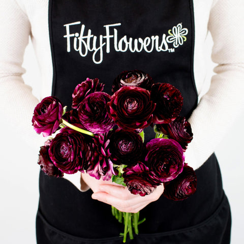Burgundy Ranunculus Flower Bunch in Hand