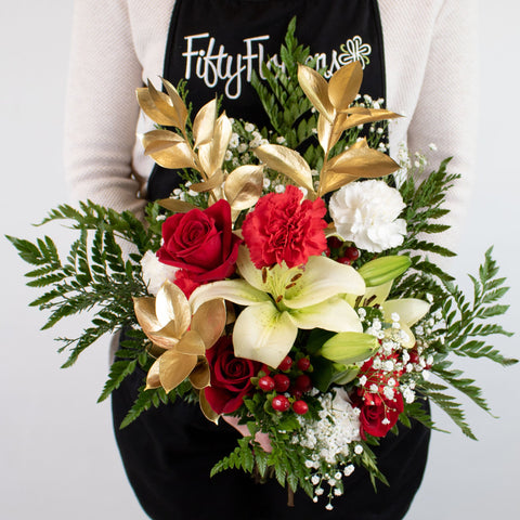 Candy Cane Christmas DIY Flower Bouquet in Hand
