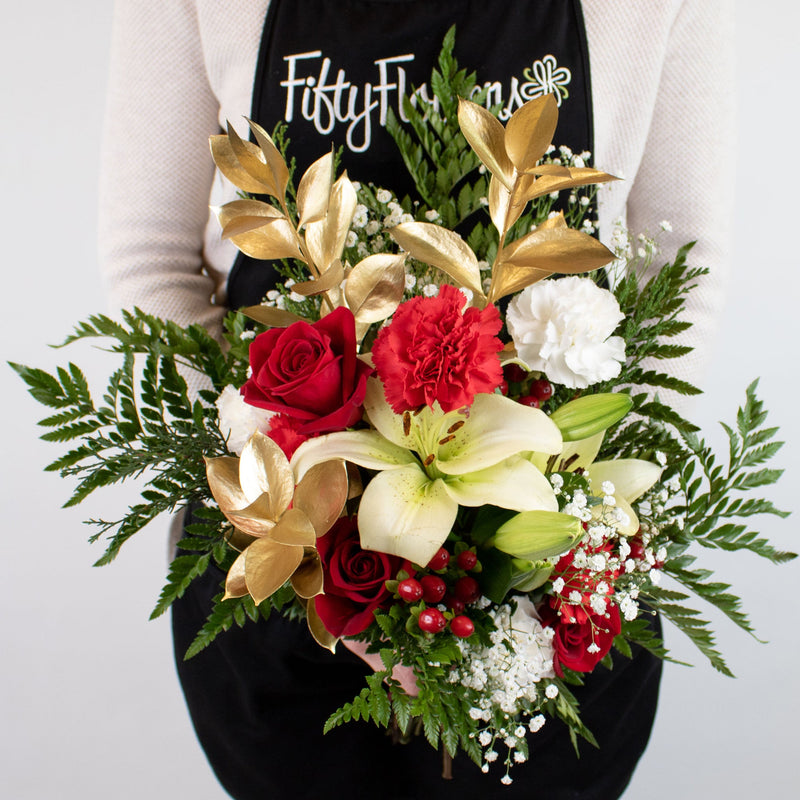 Candy Cane Christmas DIY Flower Bouquet in Hand