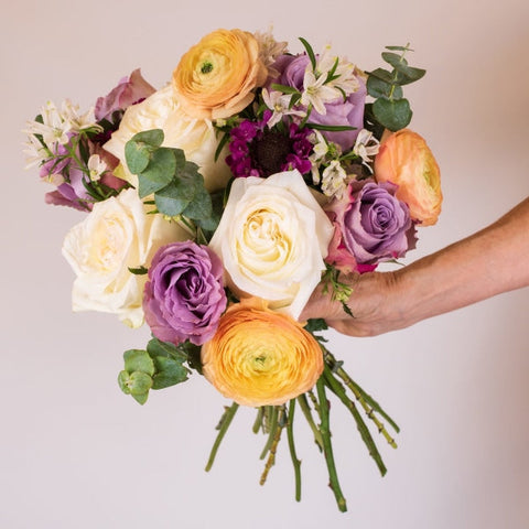 Vintage Pastels Flower Bouquet in Hand