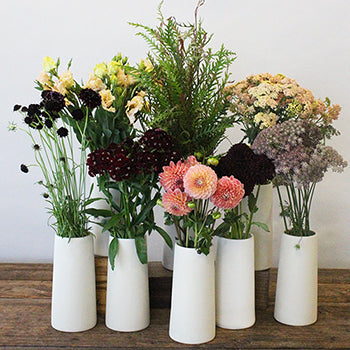 Chocolate Peach DIY wedding flowers in vases