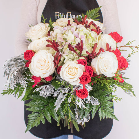 Classic Cheer White Rose Flower Arrangement