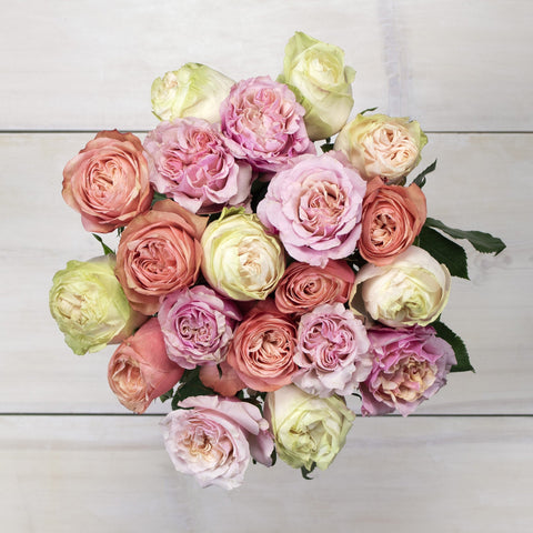 Coral Rose Wholesale Flower Bouquet Top Down