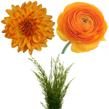 Dahlia and Ranunculus Orange DIY Flower Kit Bunch