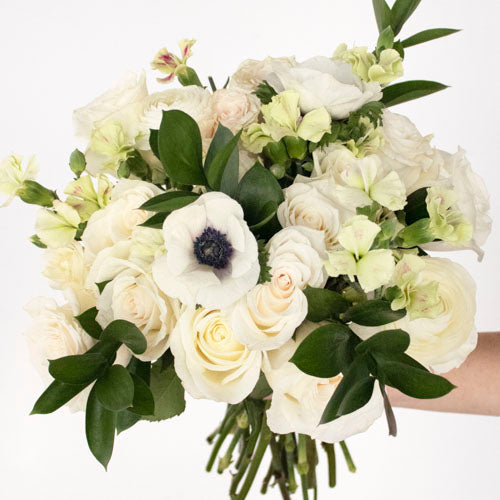 Dainty Pearl White Flower Bouquet Up Close
