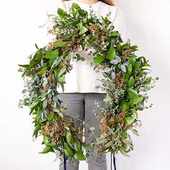 Floppy Greenery wreath close up
