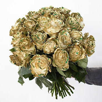 Lucky Day Green and Gold Rose Arrangement