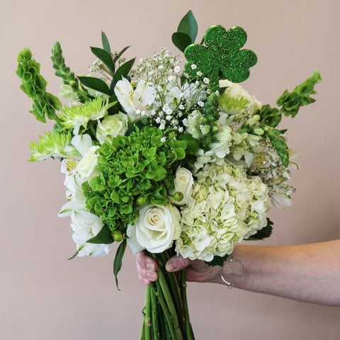 Green Shamrock Flower Bouquet in Hand