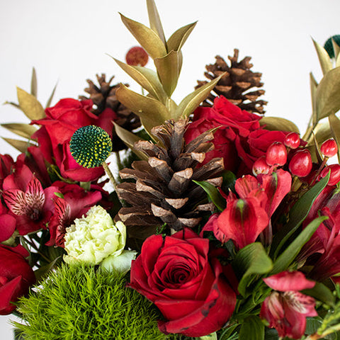 Jingle Bells Red Green Flower Bouquet Up Close