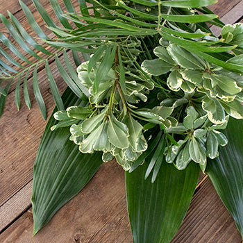 Lake greenery bouquet flatlay