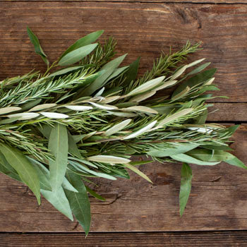 Bay Leaves Rosemary olive fresh garlands top view