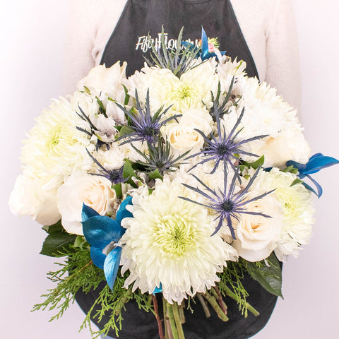 Bright and Festive White Cremon Flower Bouquet