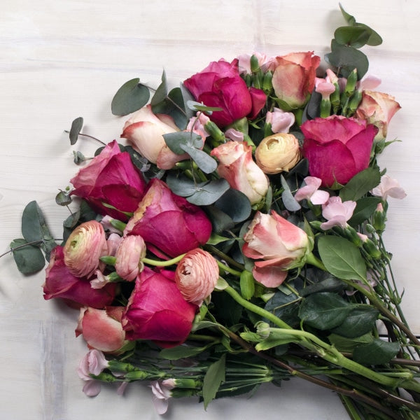 Peach Valentines Flower Bouquet FlatLay