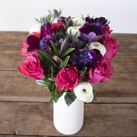 Night Life Hot Pink And Blue Flower Arrangement Arrangements