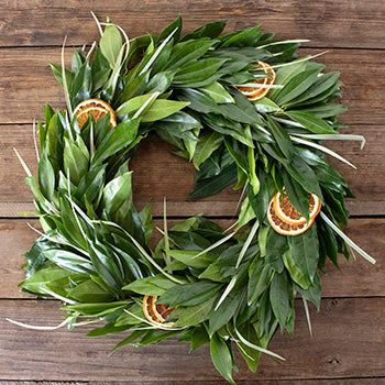 Orange Zest greenery mix wreath flatlay