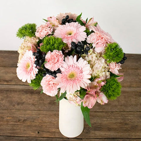 Picnic Basket Pink And Green Flower Arrangement Arrangements