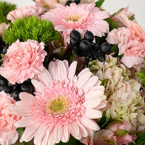 Picnic Basket Pink And Green Flower Arrangement Arrangements