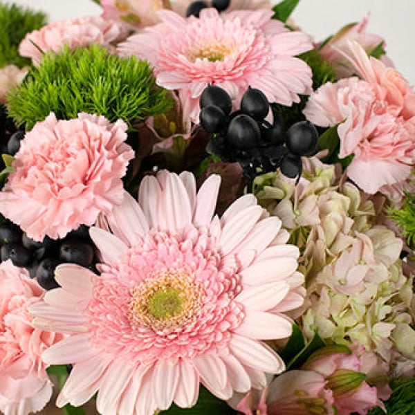 Picnic Basket Pink And Green Flower Arrangement Arrangements