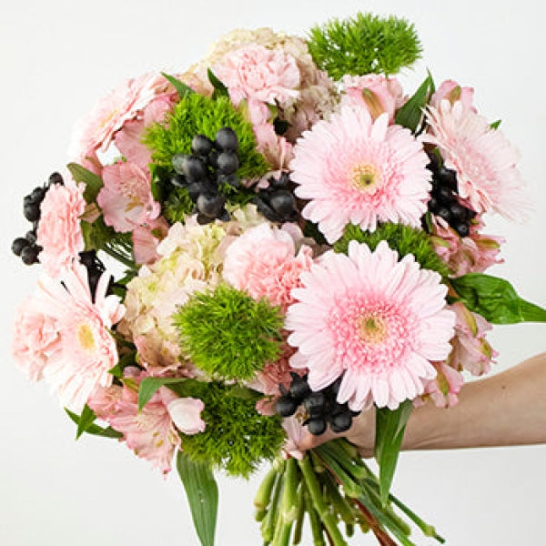 Picnic Basket Pink And Green Flower Arrangement Arrangements