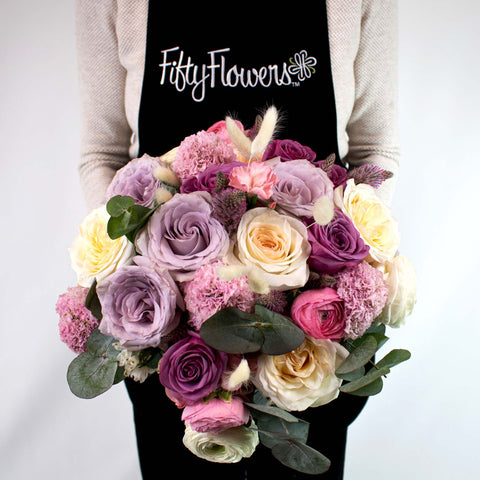 Pink and Purple DIY Flower Bouquet in Hand