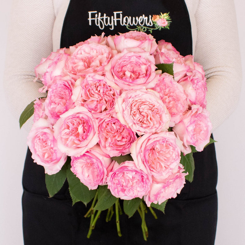 Wedding Kiss Pink Garden Roses in Hands