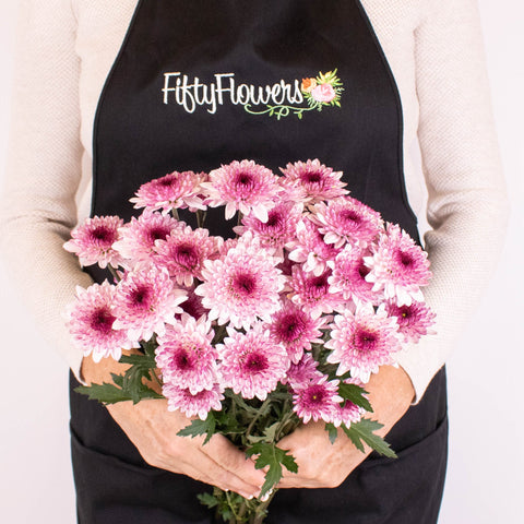 Pink Lilac Button Pom Flower Bunch in Hand