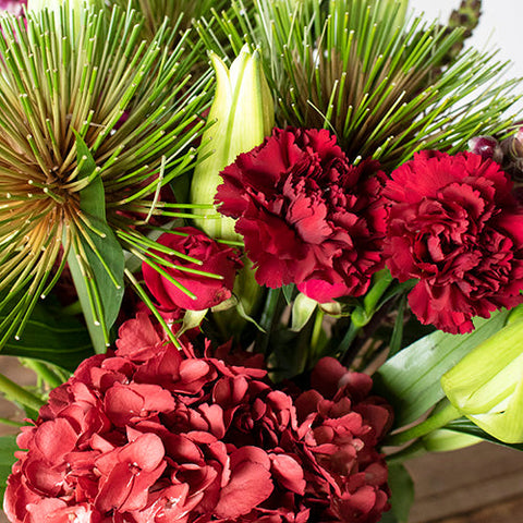 Pops of Red Flower Bouquet Up Close