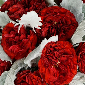 Red Garden Rose and Dusty Miller DIY Wedding Flowers up close