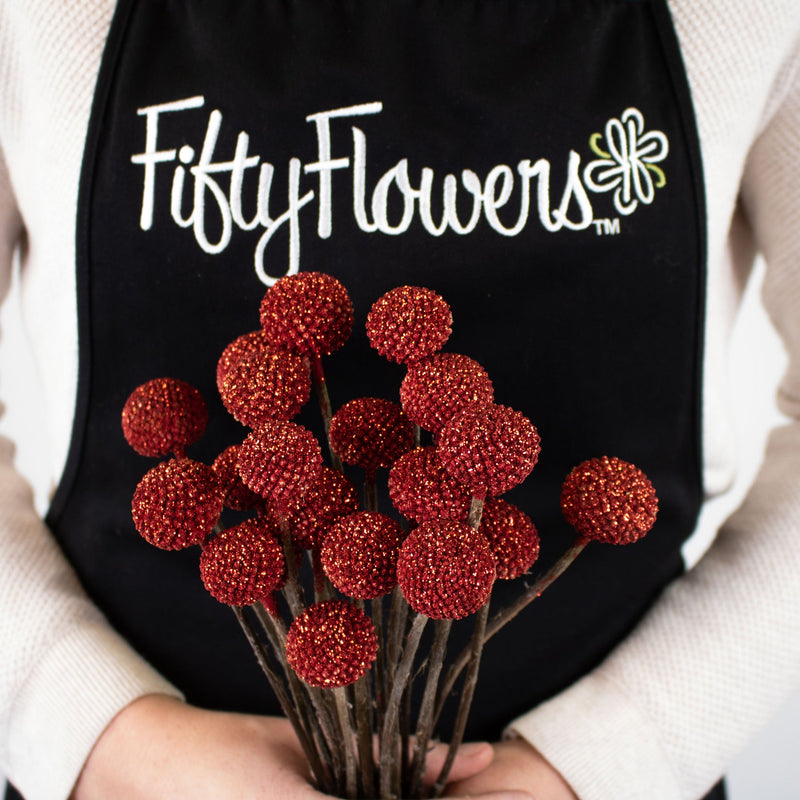 Red Glitter Billy Balls Flower Bunch in Hand