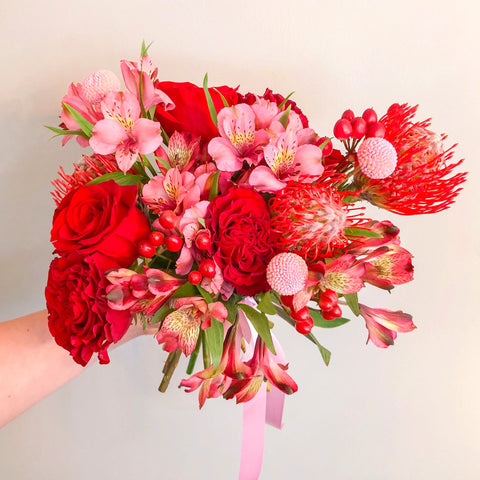 Red And Pink Funky DIY Flower Kit in Hand
