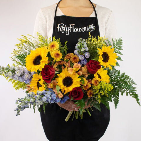 Red Yellow DIY Flower Bouquet in Hand