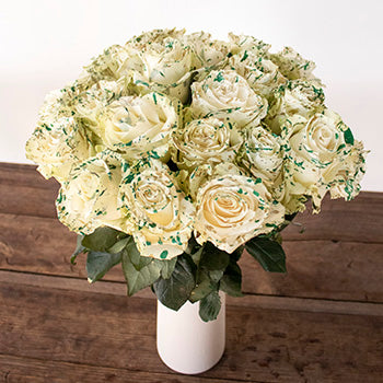 Polka Dot Green and White Rose Bouquet