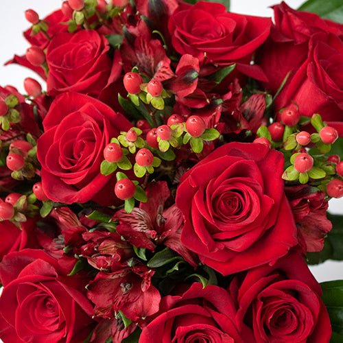 Sultry Red Flower Bouquet Up Close