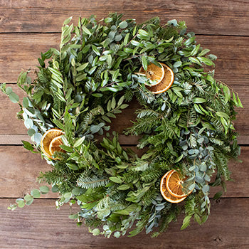 Sunny in Florida greenery mix wreath flatlay