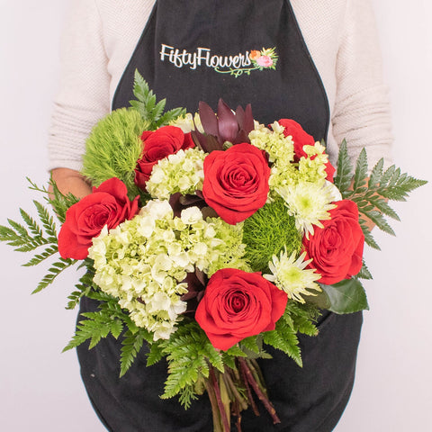 Roaring Fire Red Rose Flower Bouquet