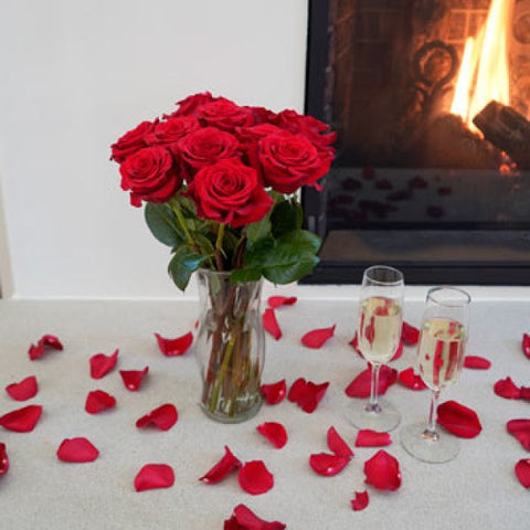 Valentines Passion Red Roses And Petals Combo Arrangements