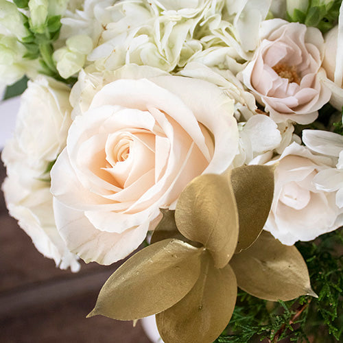 White and Gold Flower Bouquet Up Close